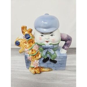 Vintage Humpty Dumpty Teapot Nursery Rhyme Blue Art Pottery Feitx Ceramic